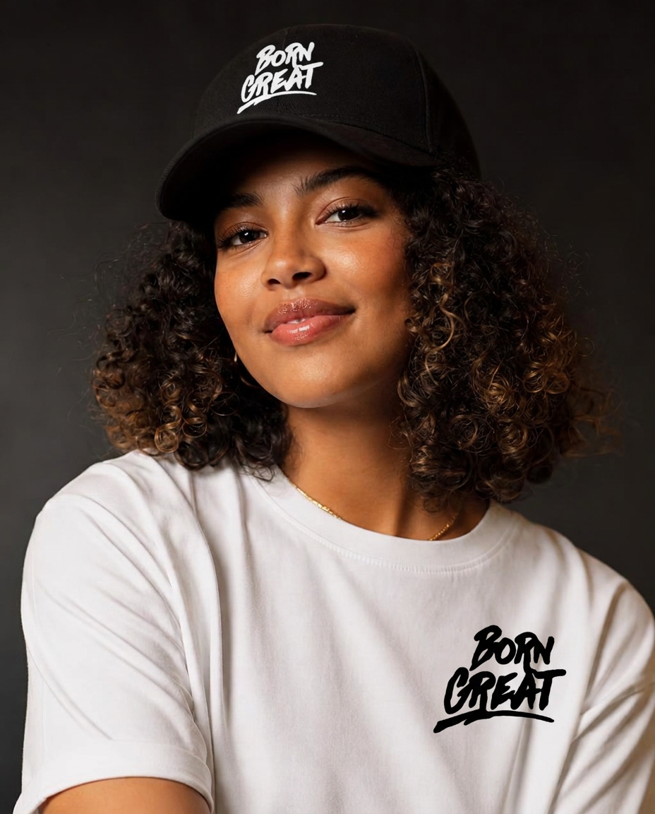 Young South African woman in a Born Great cap and tee