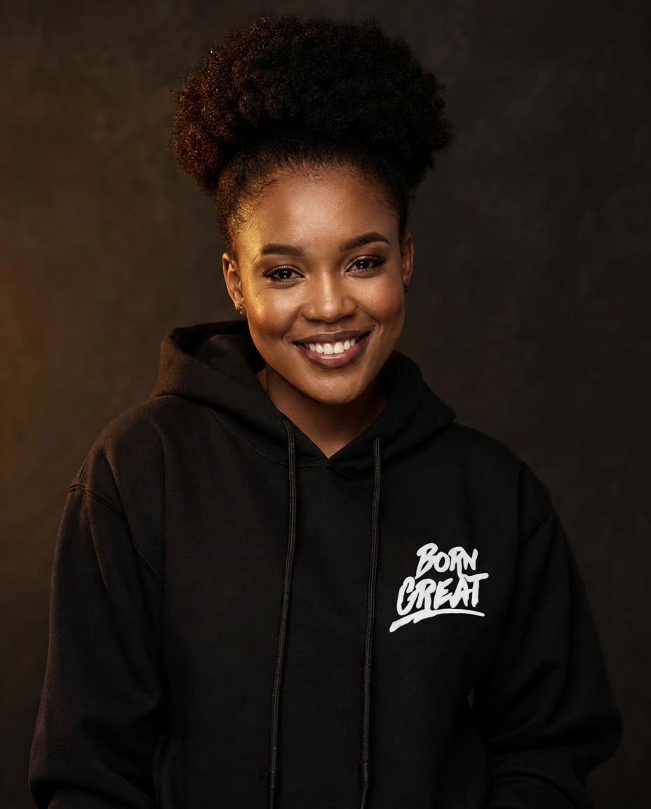 Young South African woman in a Born Great hoodie